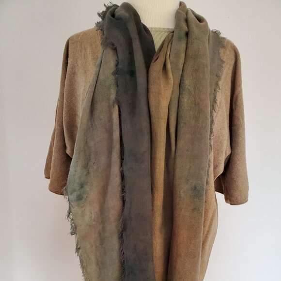 NEW Painted dyed silk cashmere scarf wrap beige black brown tan green gray blue - Picture 10 of 15
